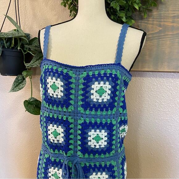 NWOT Lulus Trendsetting Charm Blue Crochet Lace-Up Sleeveless Mini Dress - Picture 3 of 9